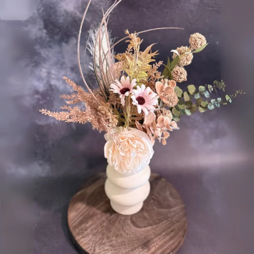 Boho Faux & Dried Floral Arrangement with Peony – Handmade Home Décor